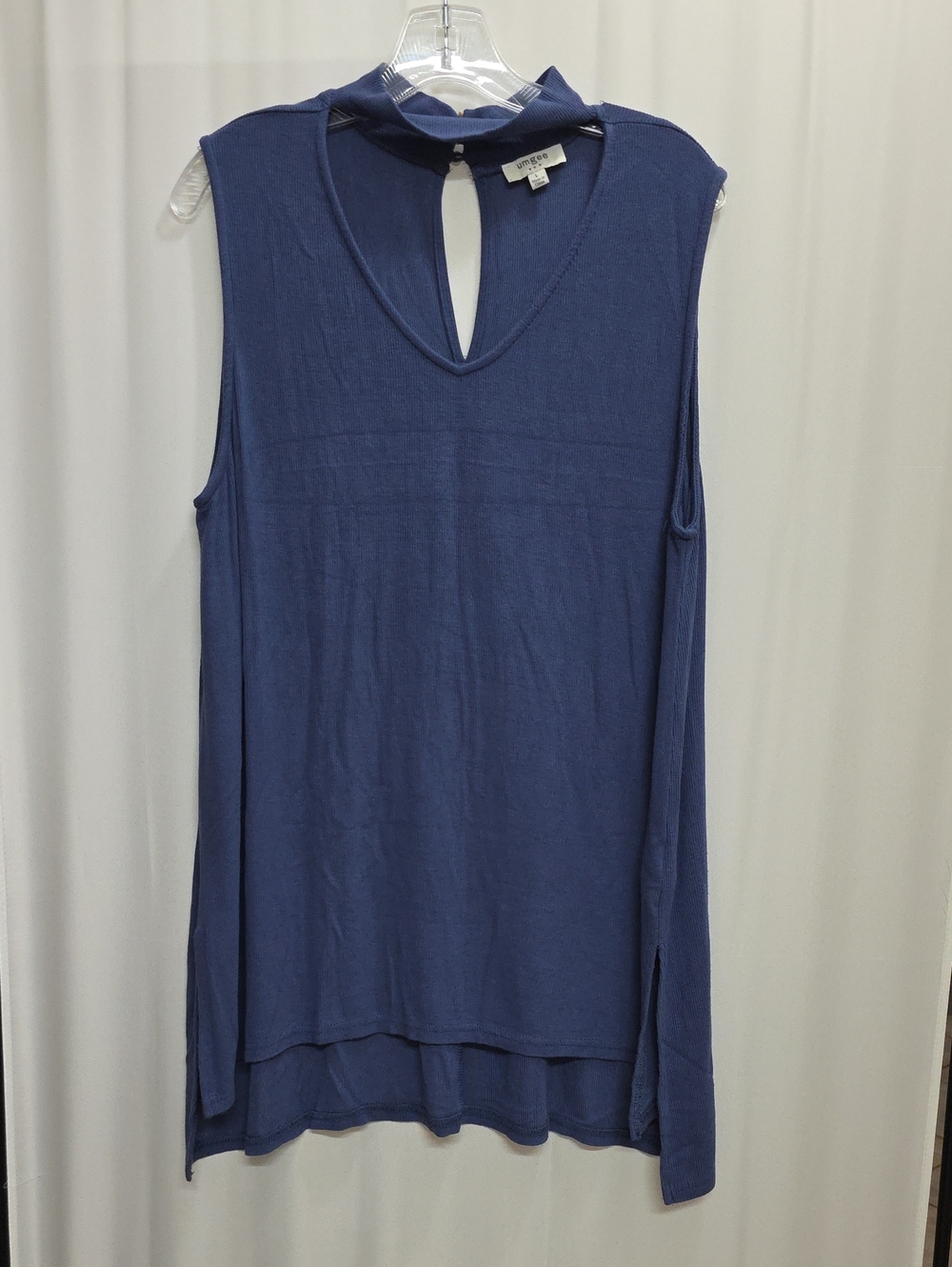 Umgee Blue Choker V-Neck Sleeveless Tunic Top Summer Large Swing Dress Size L